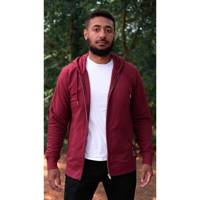 Mixed burgundy hooded jacket in organic cotton