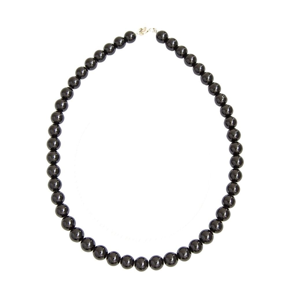 Collier Onyx - Pierres boules 10mm - 56 cm- Fermoir argent