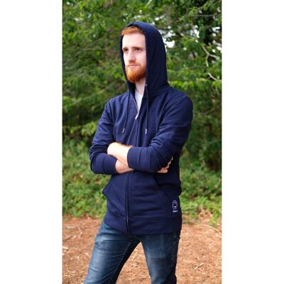 Blue mixed zip hoodie in organic cotton