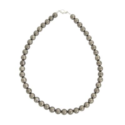 Collar de pirita de hierro - Piedras bola de 10 mm - 39 cm - Cierre de plata