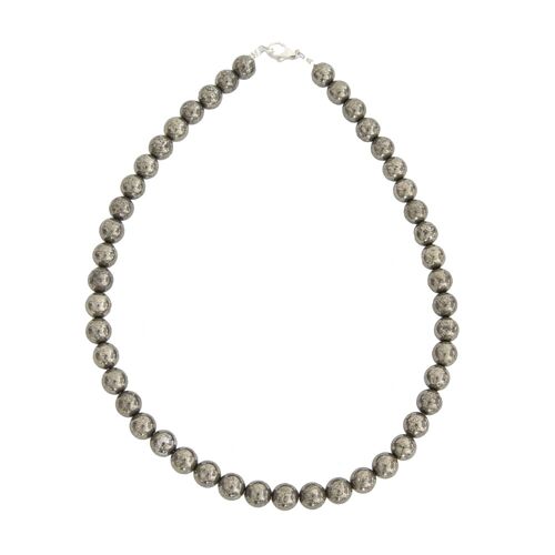 Collier Pyrite de fer - Pierres boules 10mm - 42 cm- Fermoir argent