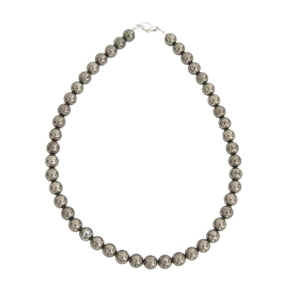 Collar de pirita de hierro - Piedras bola de 10 mm - 78 cm - Cierre de plata