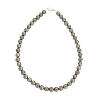 Collier Pyrite de fer - Pierres boules 10mm - 78 cm- Fermoir argent 1