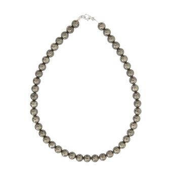 Collier Pyrite de fer - Pierres boules 10mm - 100 cm- Fermoir argent 2