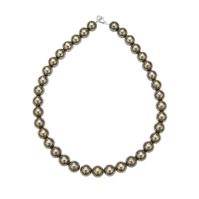 Collier Pyrite de fer - Pierres boules 12mm - 39 cm- Fermoir argent