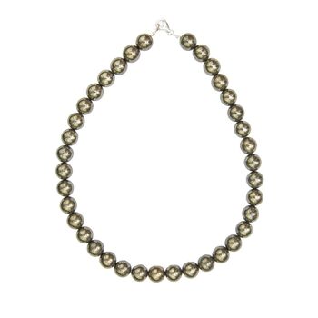 Collier Pyrite de fer - Pierres boules 12mm - 48 cm- Fermoir argent 2