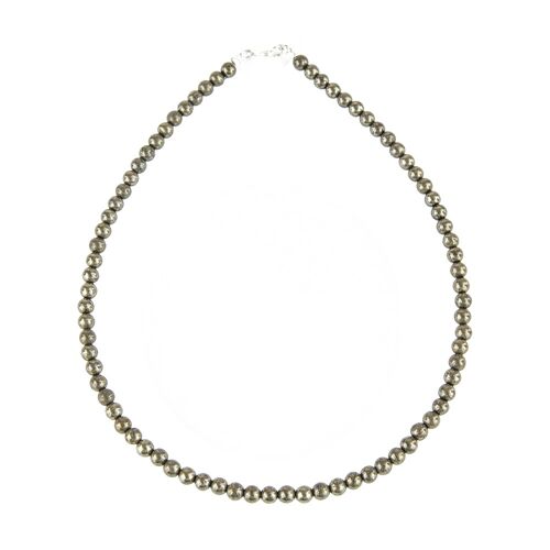 Collier Pyrite de fer - Pierres boules 6mm - 39 cm- Fermoir argent