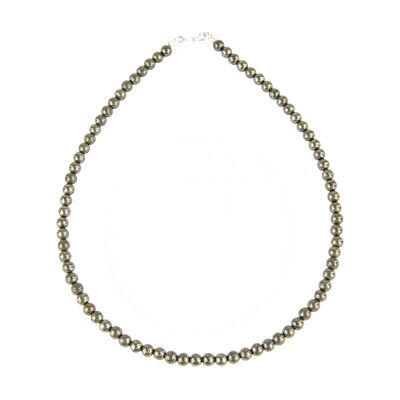 Collier Pyrite de fer - Pierres boules 6mm - 56 cm- Fermoir argent