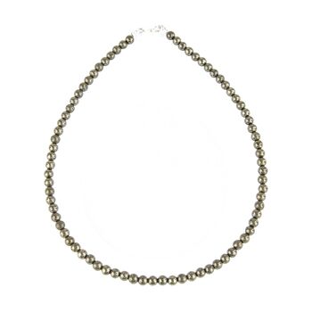 Collier Pyrite de fer - Pierres boules 6mm - 78 cm- Fermoir argent 1