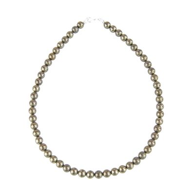 Iron pyrite necklace - 8mm ball stones - 39 cm - Silver clasp