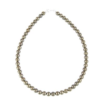 Collier Pyrite de fer - Pierres boules 8mm - 39 cm- Fermoir argent