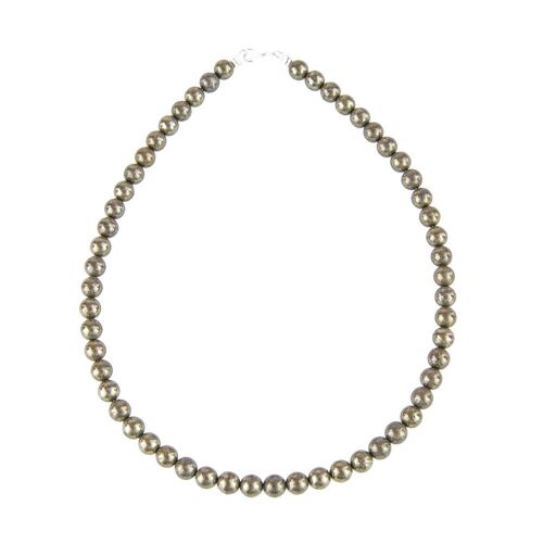 Collier Pyrite de fer - Pierres boules 8mm - 48 cm- Fermoir argent