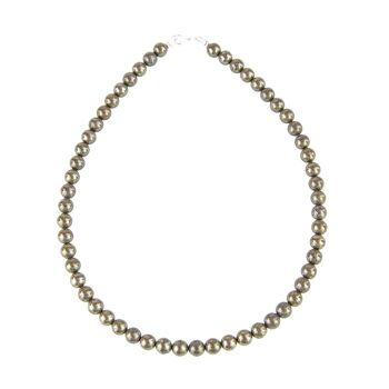 Collier Pyrite de fer - Pierres boules 8mm - 48 cm- Fermoir argent 1