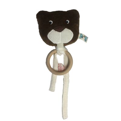 Bio / eco mini rattle "Biber" with natural wood teether, RABI-15