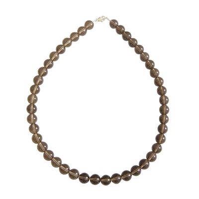 Smoky quartz necklace - 10mm ball stones - 39 cm - Silver clasp
