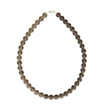 Collier Quartz fumé - Pierres boules 10mm - 56 cm- Fermoir argent 2