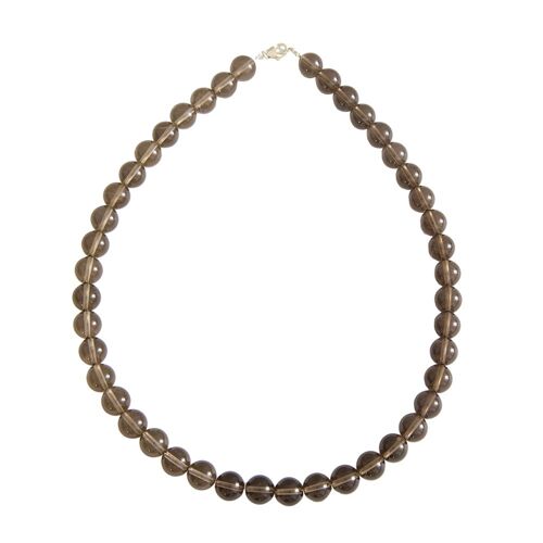 Collier Quartz fumé - Pierres boules 10mm - 100 cm- Fermoir argent