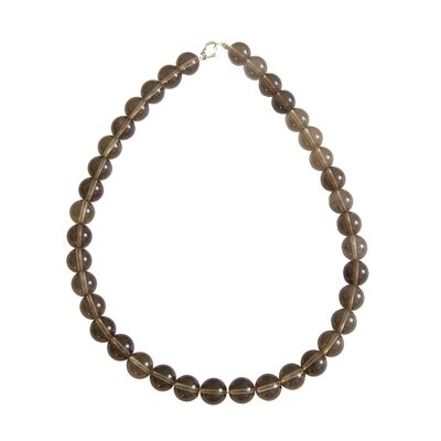 Smoky quartz necklace - 12mm ball stones - 39 cm - Silver clasp