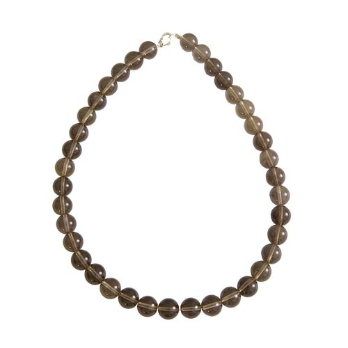 Collier Quartz fumé - Pierres boules 12mm - 42 cm- Fermoir argent