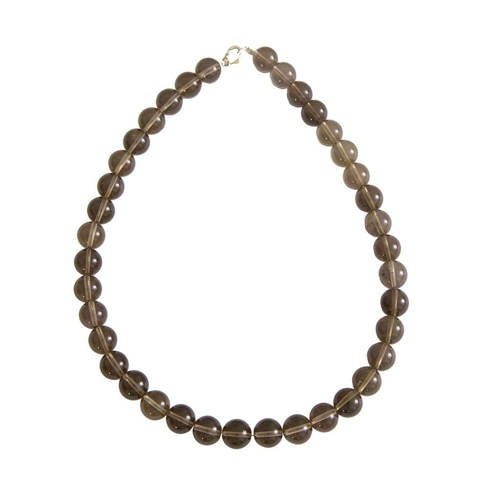 Collar de cuarzo ahumado - Piedras bola de 12 mm - 48 cm - Cierre de plata