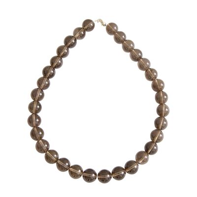 Smoky quartz necklace - 14mm ball stones - 39 cm - Silver clasp