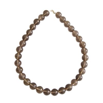 Collier Quartz fumé - Pierres boules 14mm - 39 cm- Fermoir or