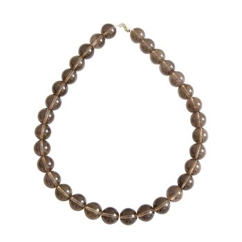 Collier Quartz fumé - Pierres boules 14mm - 42 cm- Fermoir or 1