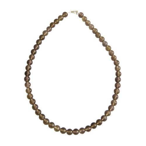 Collier Quartz fumé - Pierres boules 8mm - 42 cm- Fermoir or