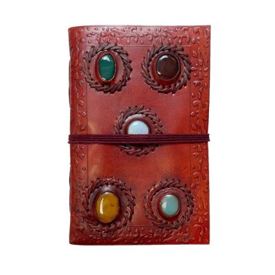 Diary or Leather notebook - 5 stones - 12 x 17cm