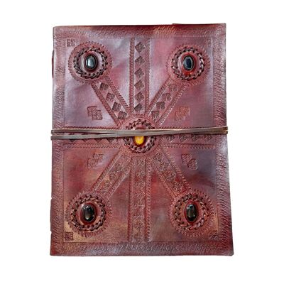 Diary or Leather notebook - 5 stones - 17 x 25cm