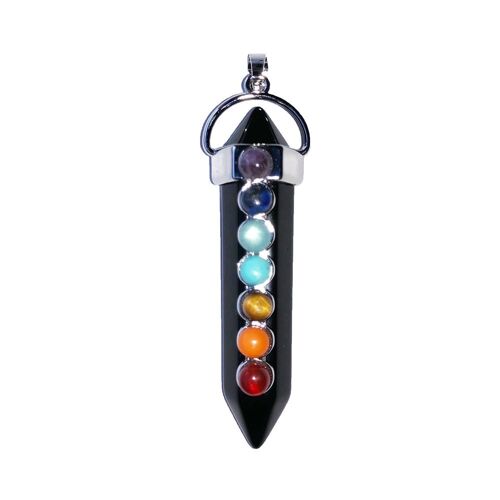 Pendentif 7 chakras Agate noire - Pointe longue