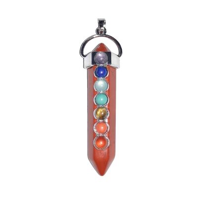 Pendentif 7 chakras Jaspe rouge - Pointe longue