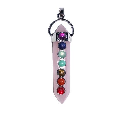 Pendentif 7 chakras Quartz rose - Pointe longue