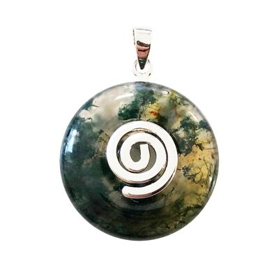 Moss Agate Pendant - Chinese PI or Donut 20mm