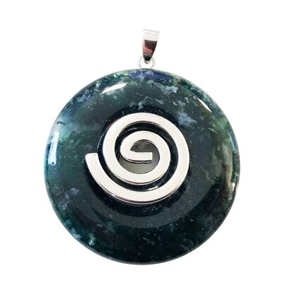 Moss Agate Pendant - Chinese PI or Donut 40mm