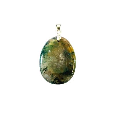 Pendentif Agate mousse - Pierre plate