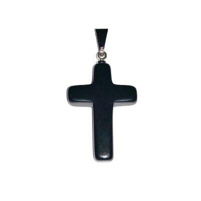 Black Agate Pendant - Cross