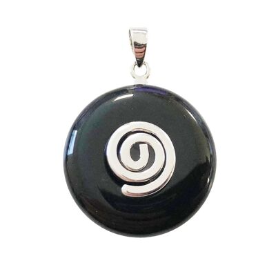 Black Agate Pendant - Chinese PI or Donut 20mm