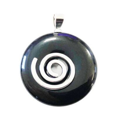 Black Agate Pendant - Chinese PI or Donut 30mm