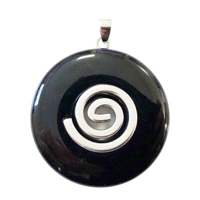 Black Agate Pendant - Chinese PI or Donut 40mm
