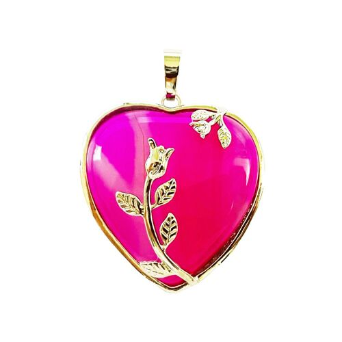 Pendentif Agate rose - Coeur fleuri