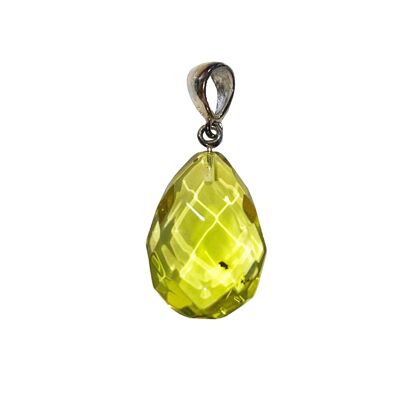 Faceted green amber pendant - Raw stone