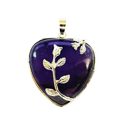 Pendentif Améthyste - Coeur fleuri