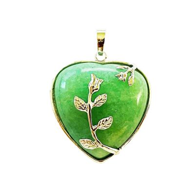 Green Aventurine pendant - Floral heart