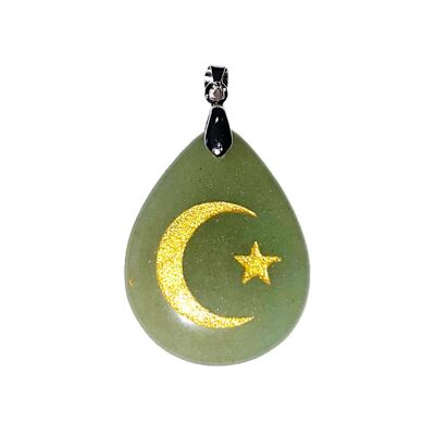 Green Aventurine Pendant - Star and Crescent