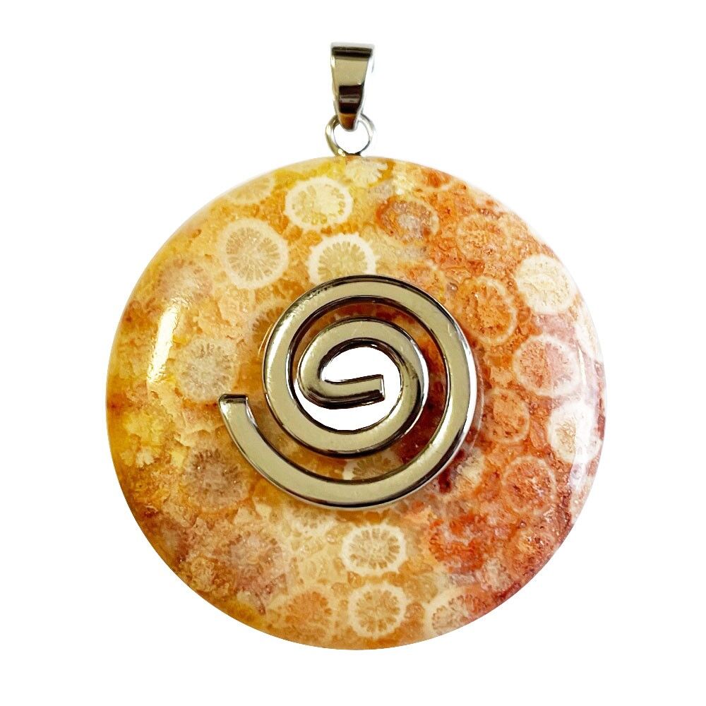 Pendentif Corail fossilisé - PI chinois ou Donut 40mm
