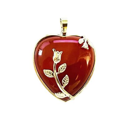 Pendentif Cornaline - Coeur fleuri