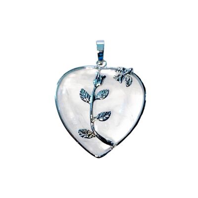 Pendentif Cristal de roche - Coeur fleuri