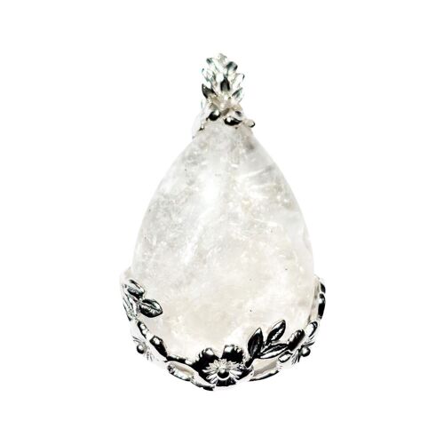 Pendentif Cristal de roche - Goutte fleurie