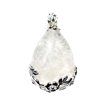 Pendentif Cristal de roche - Goutte fleurie 1